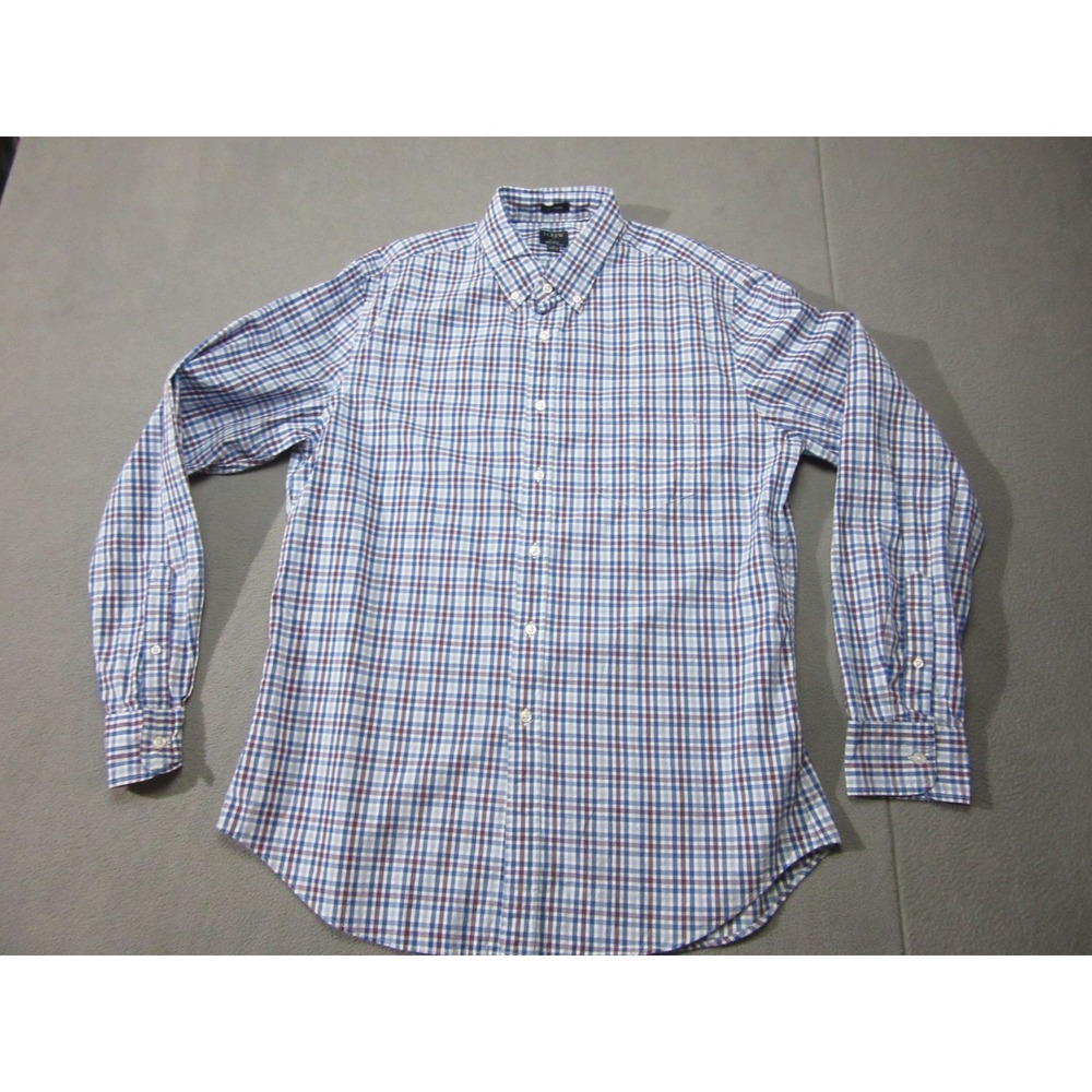 J Crew Shirt Mens Large Blue Red Check Casual Flex Washed Button Down Office